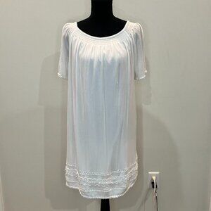 LOFT Short Sleeve Gauze Shift Dress Women's Size Medium White Fully Lined